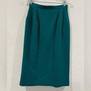 Vintage Lanz Originals 100% Wool Straight Green Midi Pleated Skirt Size 10